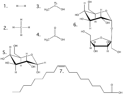 Structural formulas for the molecules in Table 2.3